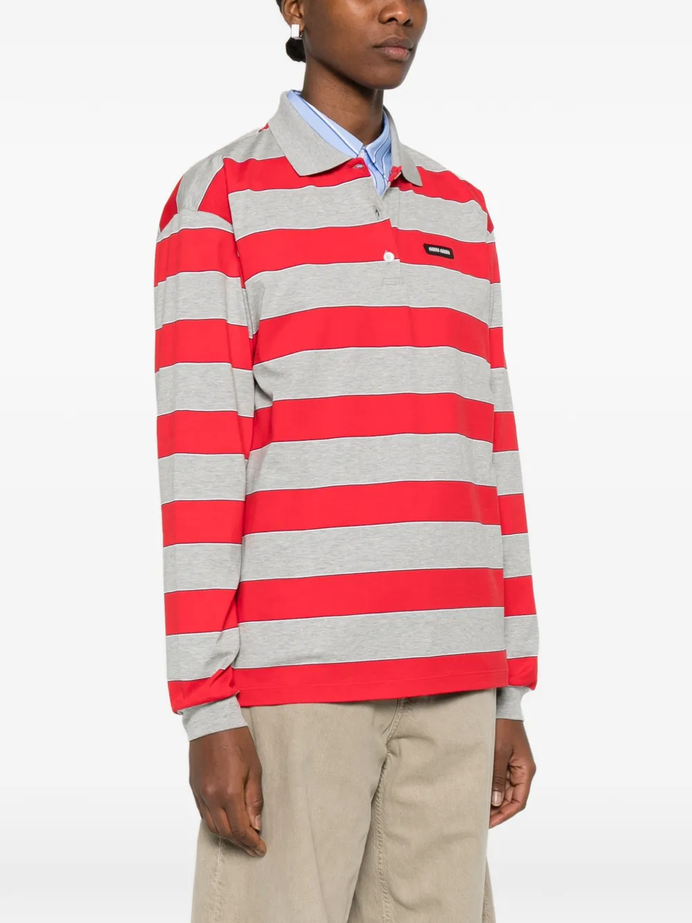 Miu Miu Red and Gray Striped Knit Polo Sweater for Women