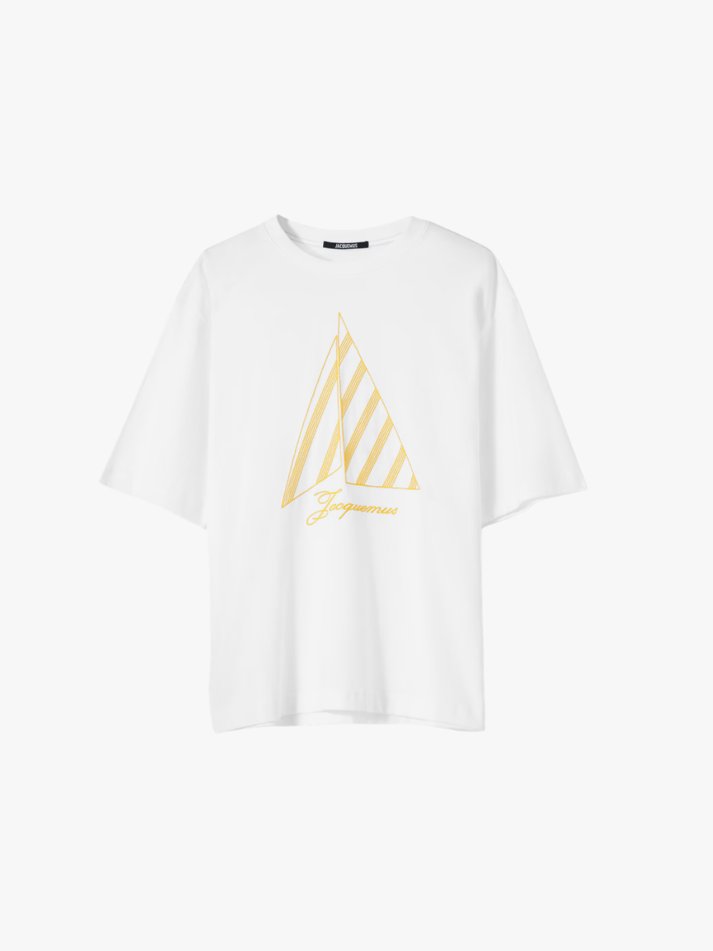 JACQUEMUS Le T-shirt Voilier Oversized Baumwoll T-Shirt mit Segelboot-Stickerei Weiß Herren