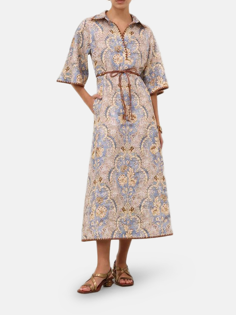 Zimmermann Daylight Tunic Midi Damask Denim Damen-Midikleid