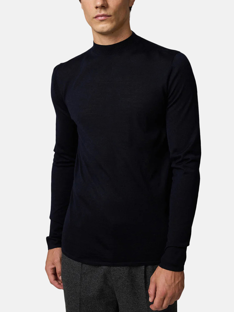 Kiefermann Malt Fine Knit Sweater with High Collar Dark Navy Men