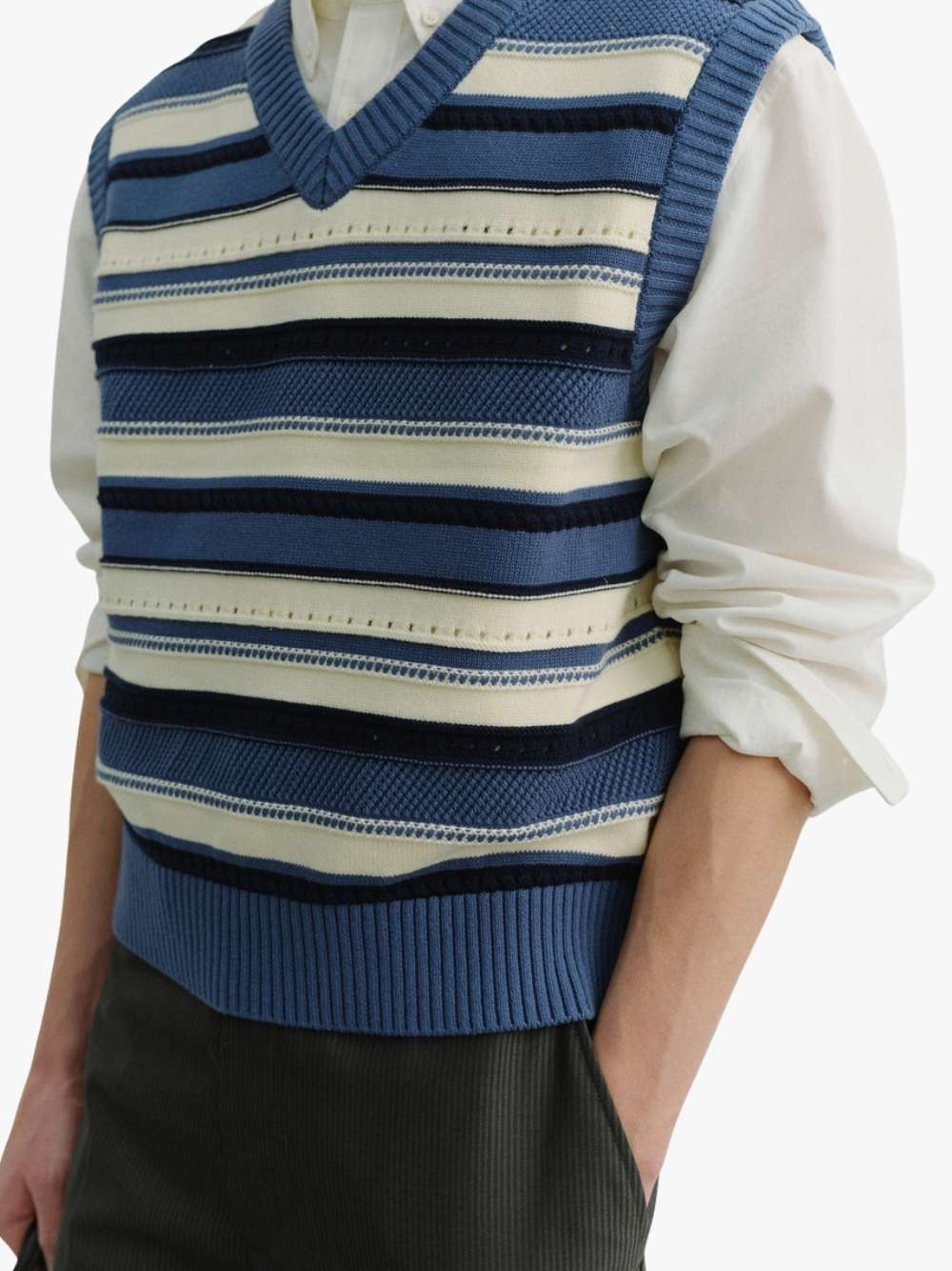 Dunst Crafted Striped Knit Weste Blue/Cream