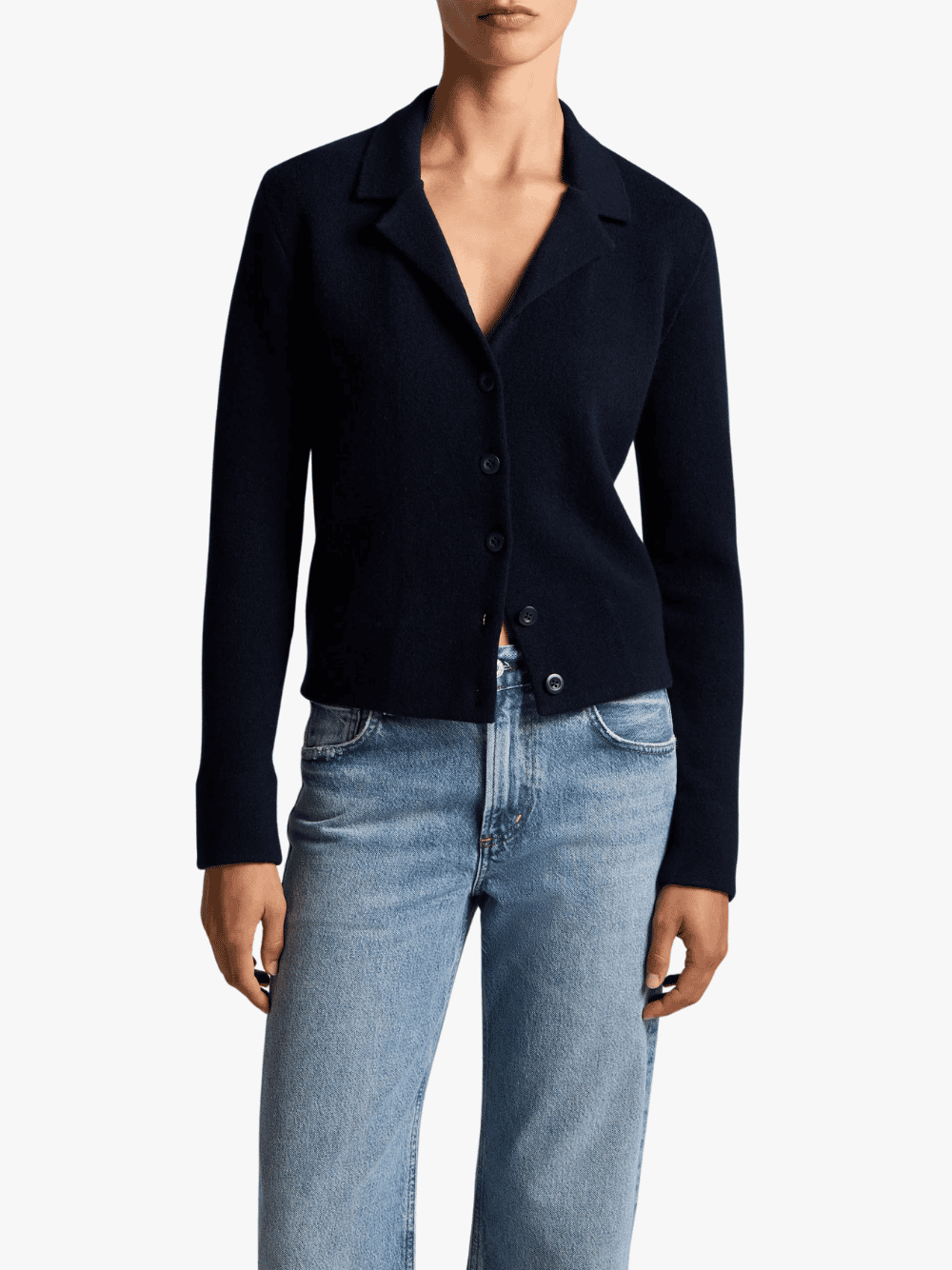 Vince Notch-Collar Double-Face Wool-Blend Cardigan Navy Damen