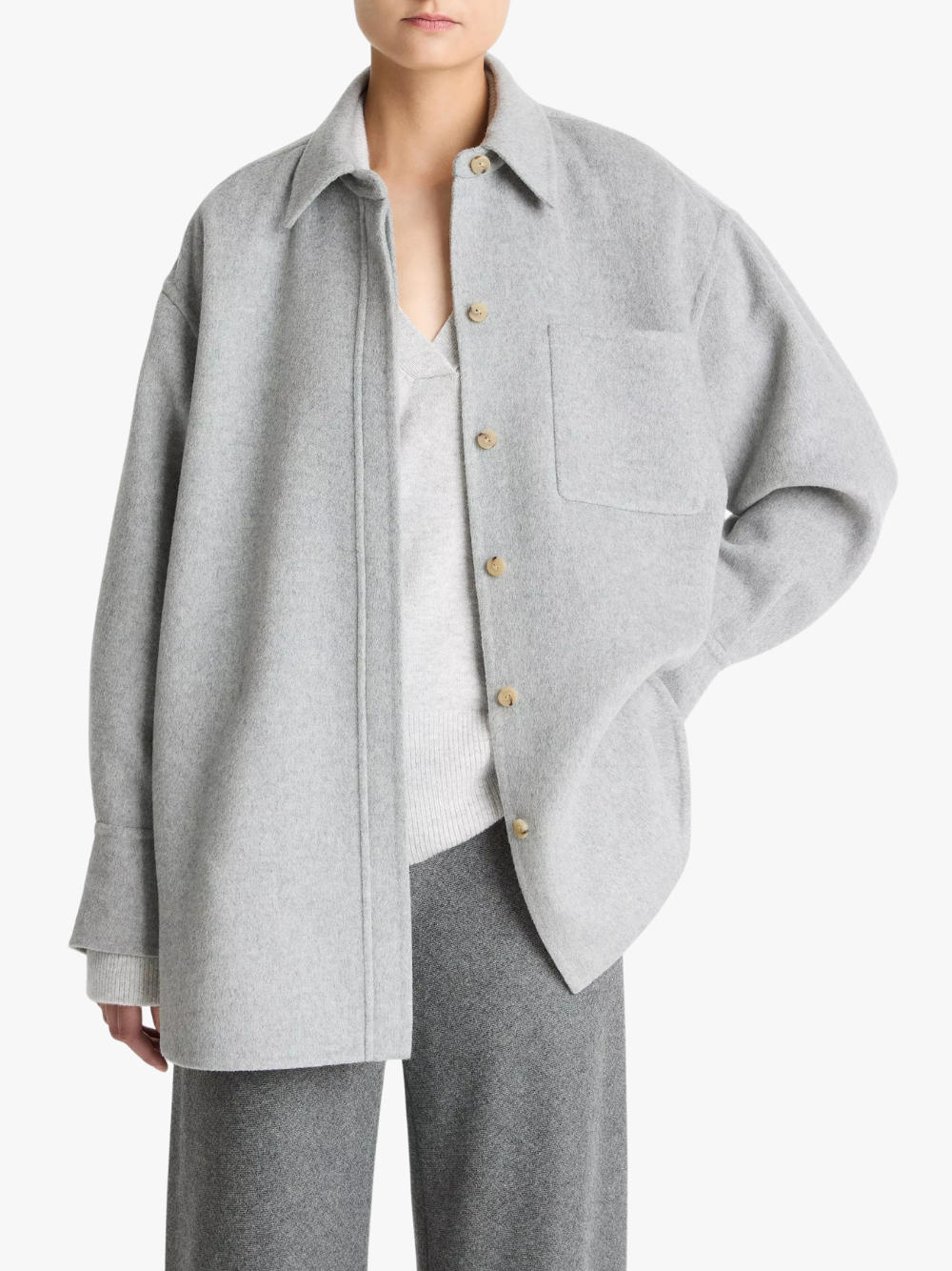 Vince Double Face Wool & Cashmere-Blend Shirt Jacket Grey Women