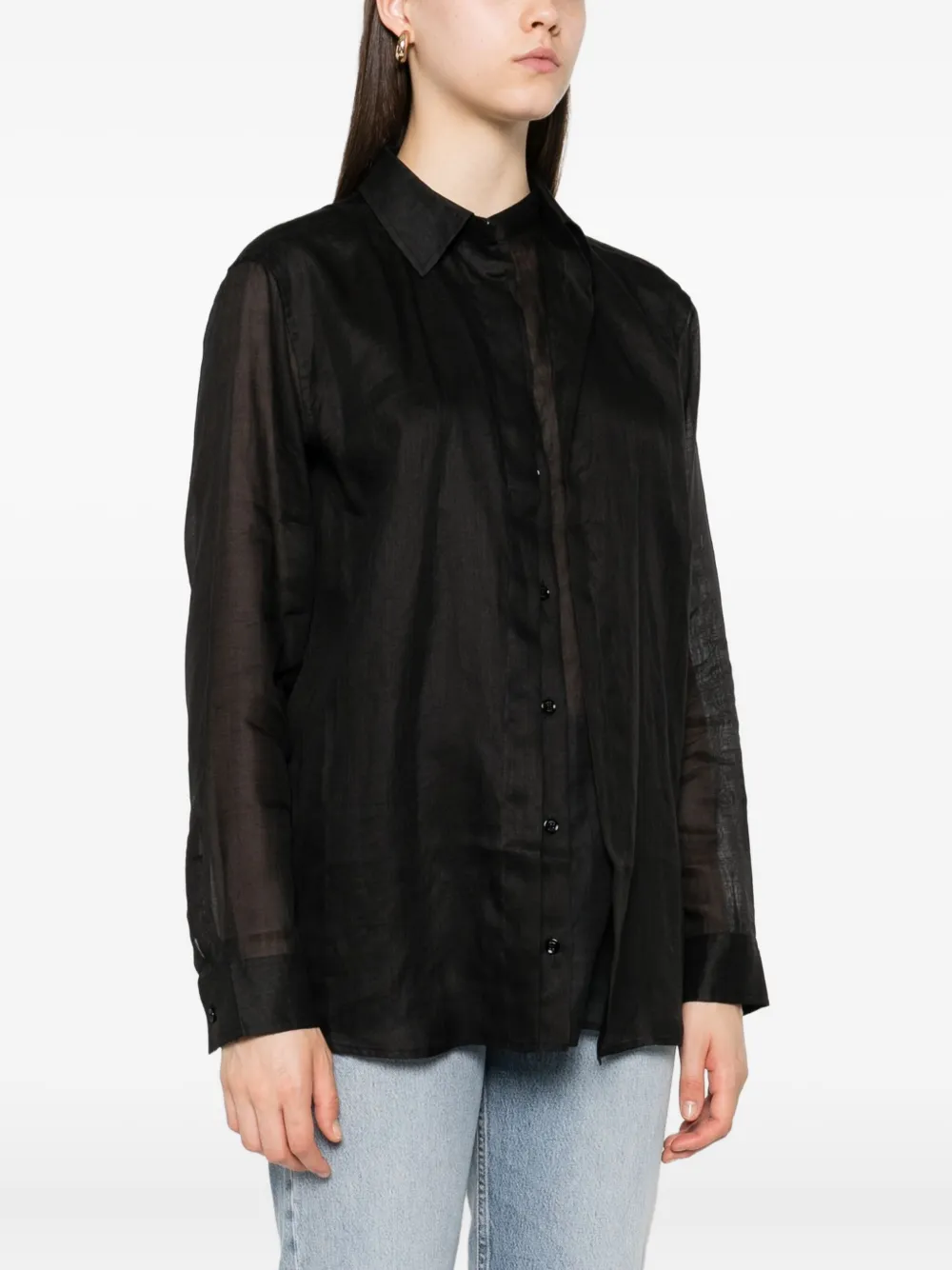 Toteme Button-Down Ramie Shirt Schwarz Damen