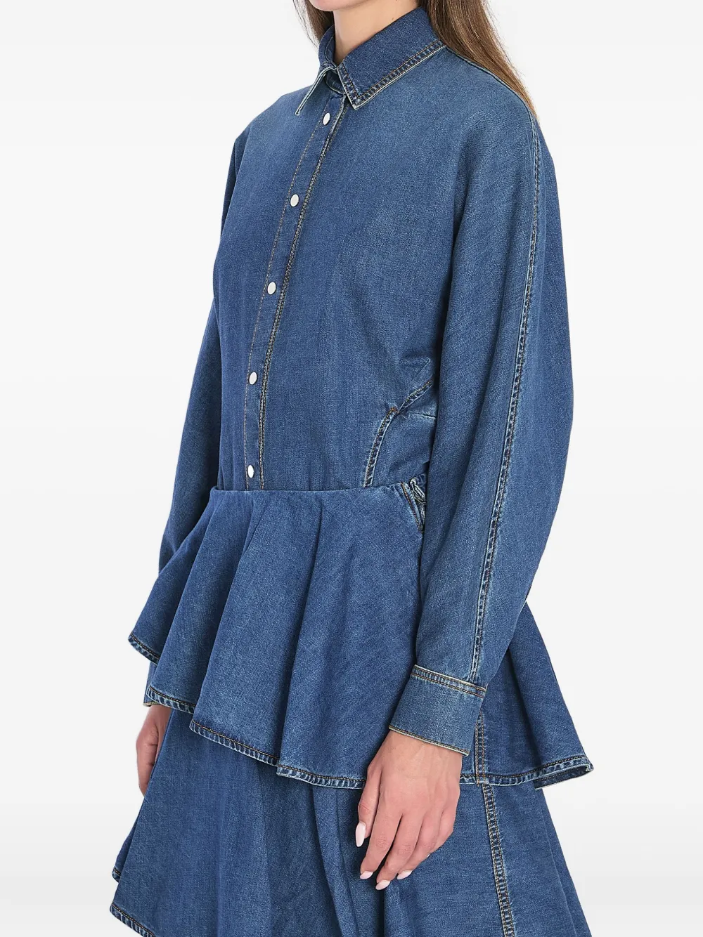 Alaia Duffled Denim Shirt Blau Damen