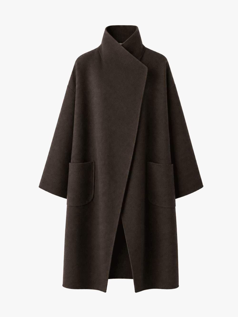 Dusan Long Wool Jacket with Selvedge Detail (Cimossa), Dark Brown