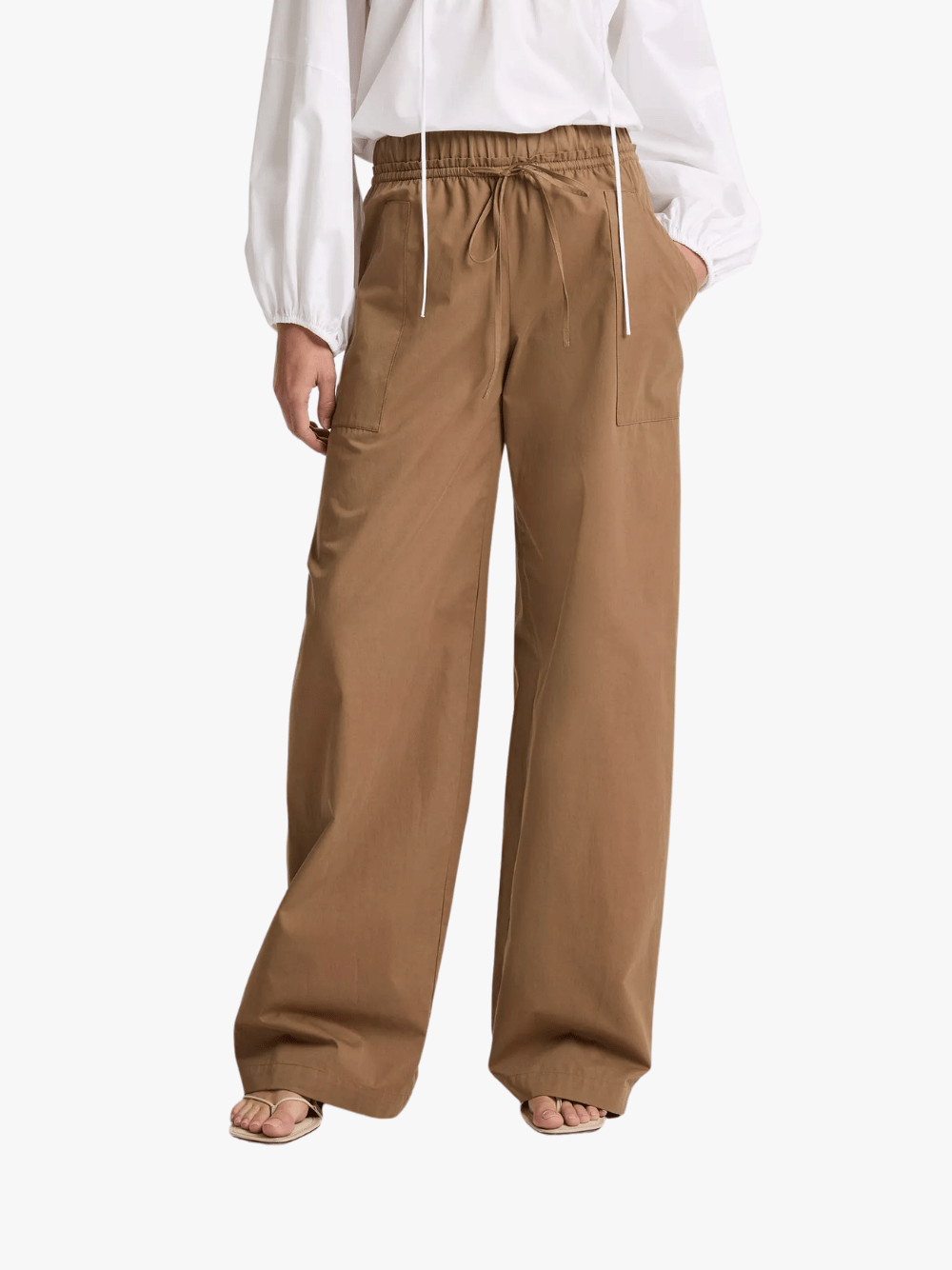 Vince Cotton Double-Waist Drawstring Pant Almondine Damen