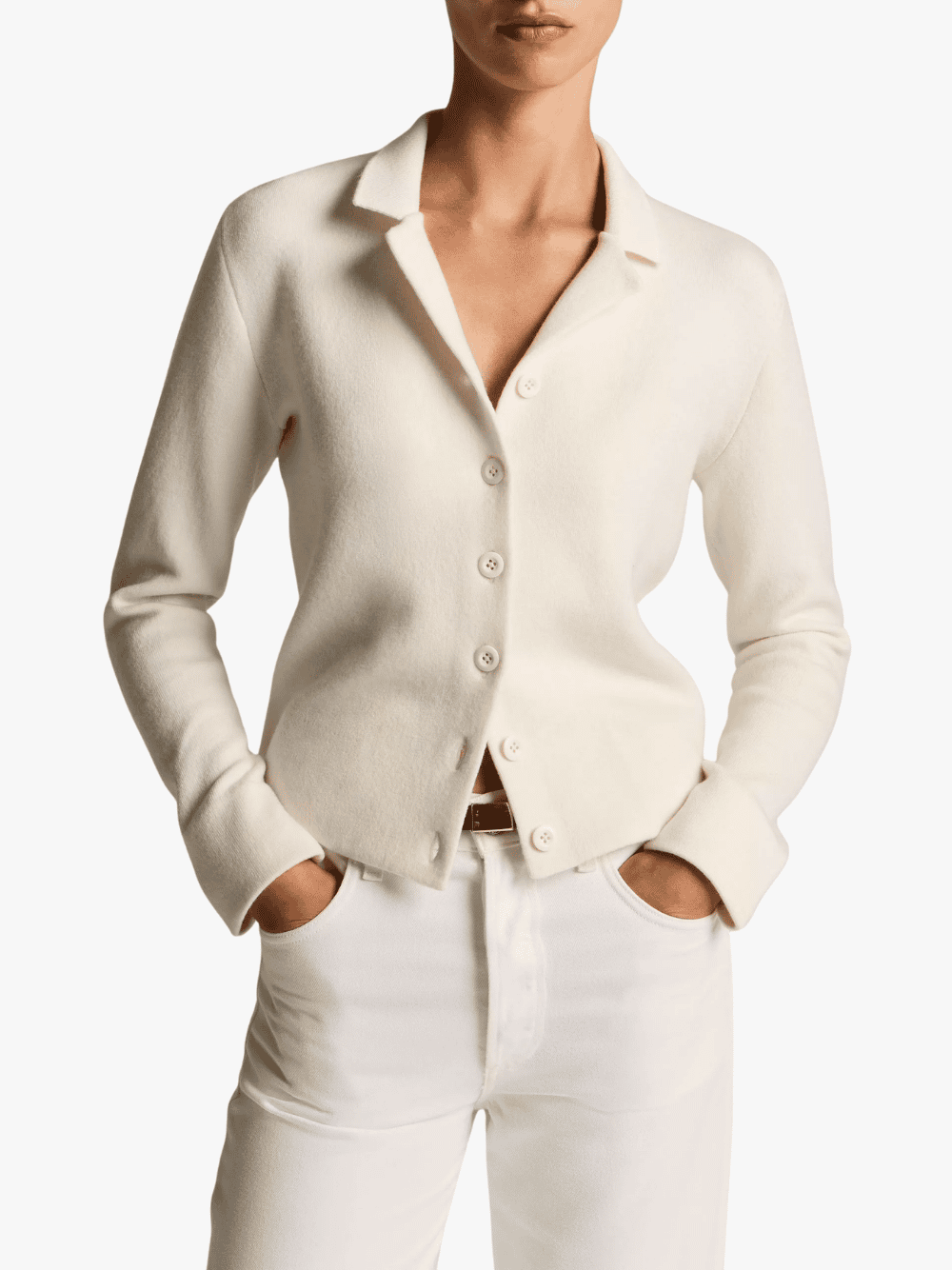 Vince Notch-Collar Double-Face Wool-Blend Cardigan Weiß Damen