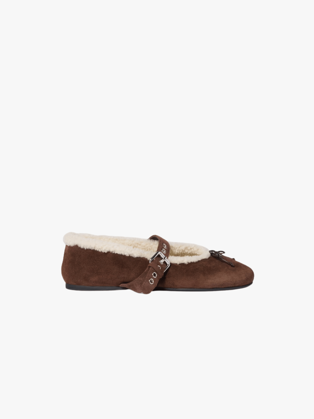 Miu Miu Ballerinas aus Wildleder und Lammfell Dunkelbraun Damen