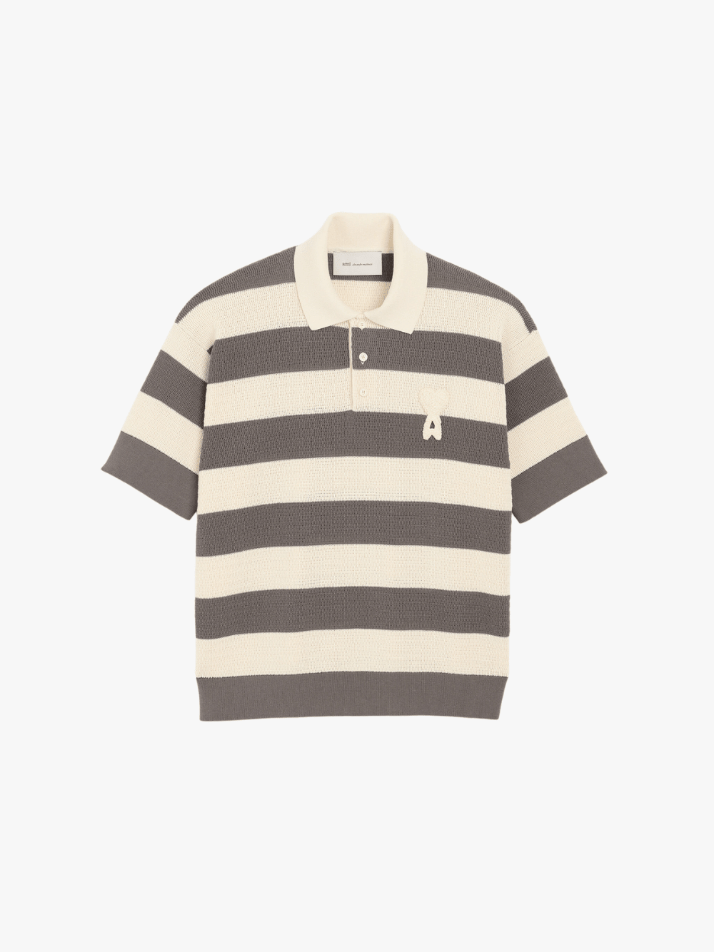 AMI Paris Ami De Coeur White & Brown Cotton Polo Shirt for Men