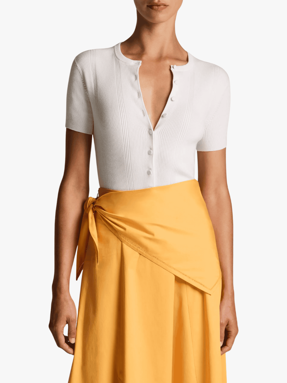 Vince Ribbed Cotton Short Sleeve Cardigan Optic White Damen