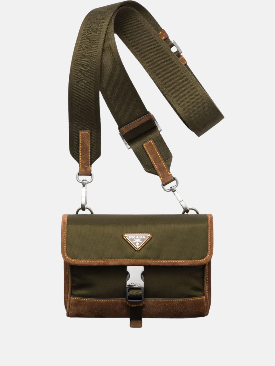 Prada Schultertasche aus Canvas mit Klappe Olivgrün Herren