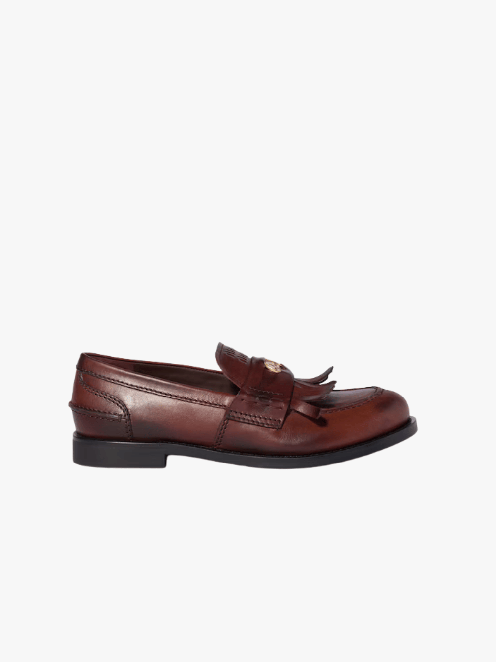 Miu Miu Vintage-Effect Leather Penny Loafers Coffee Women's