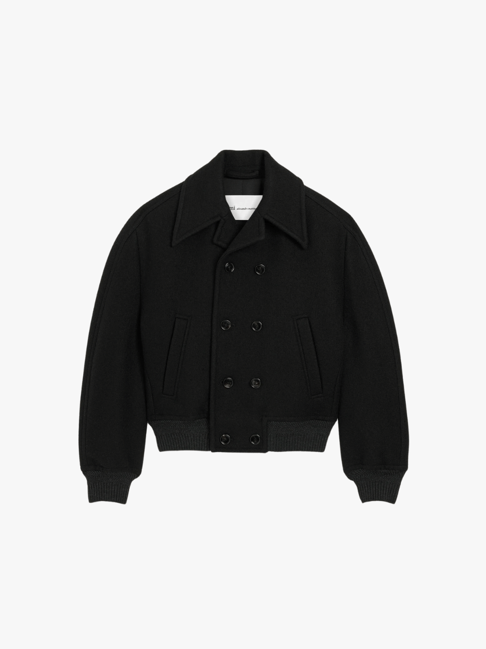 Ami Paris Kurzer Bomber Wolle mit doppelter Knopfleiste Schwarz Damen
