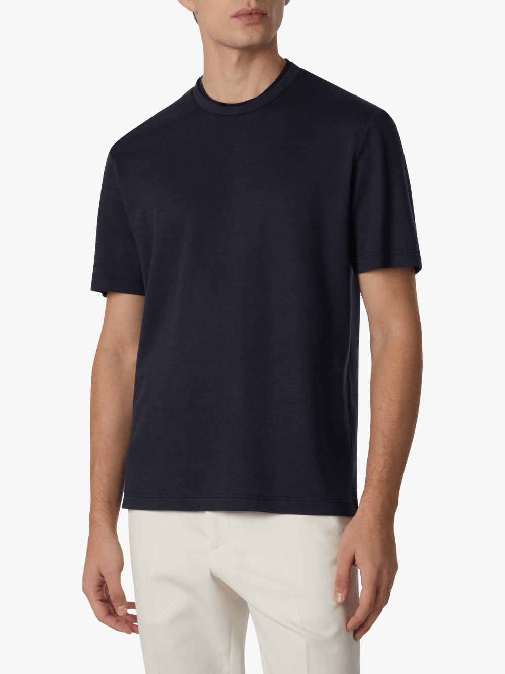 Brett Johnson Cotton Silk Cashmere T-Shirt Navy Men's