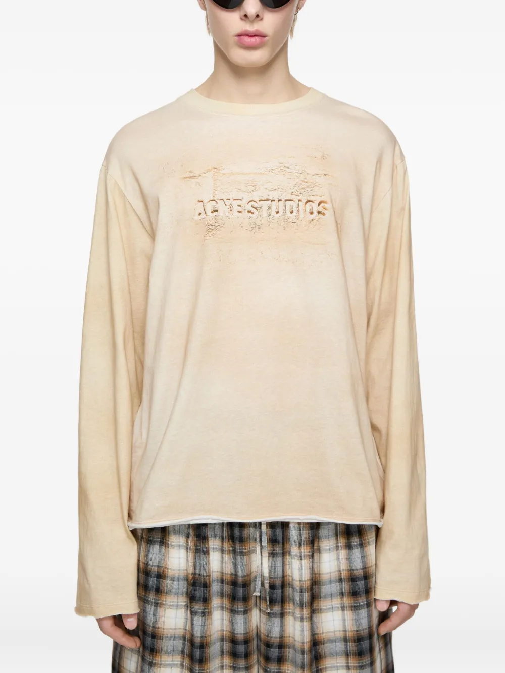 Acne Studios Langarmshirt mit Logo Sandbeige Herren