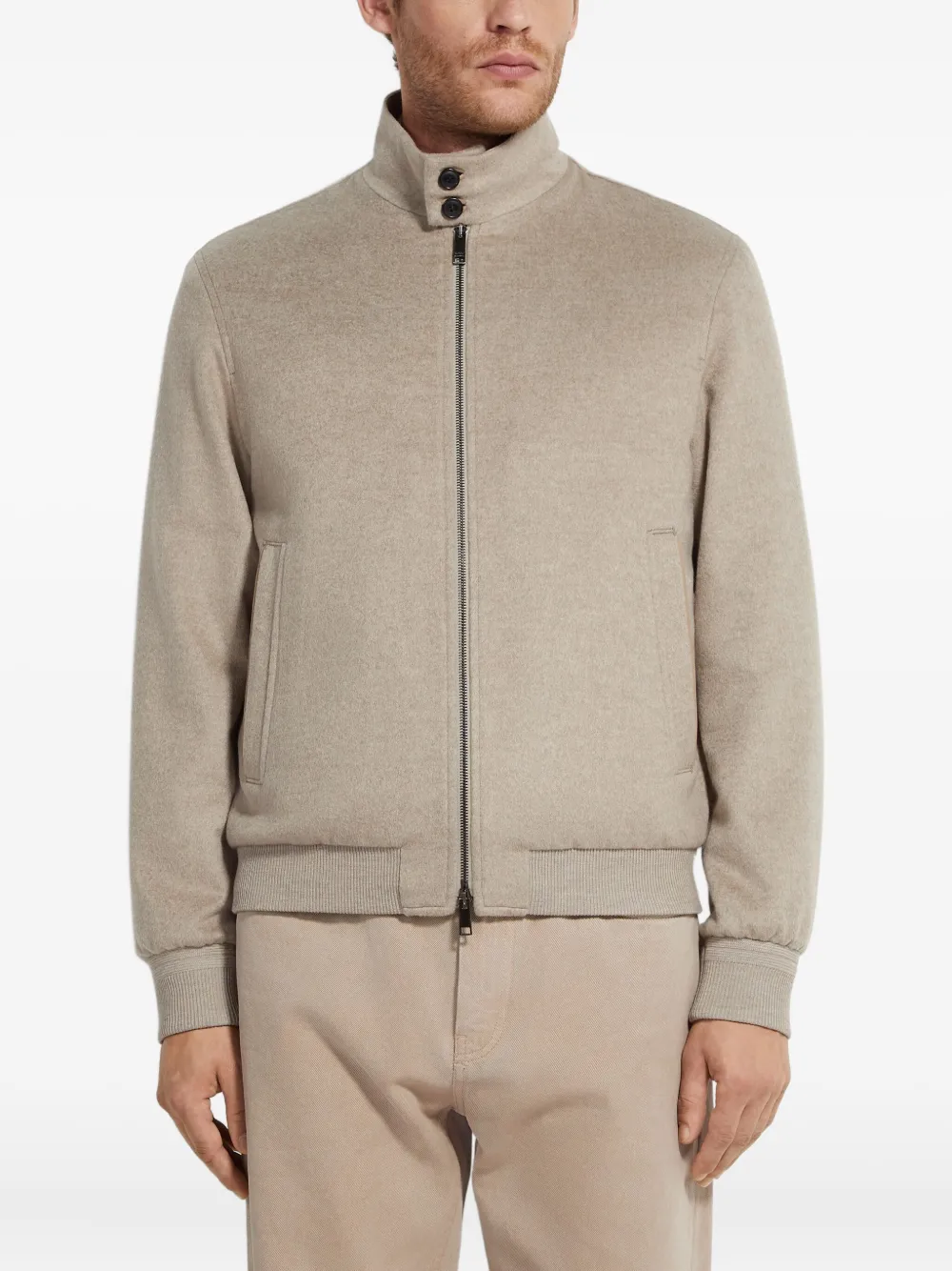 Zegna cashmere bomber jacket with zipper Beige Men