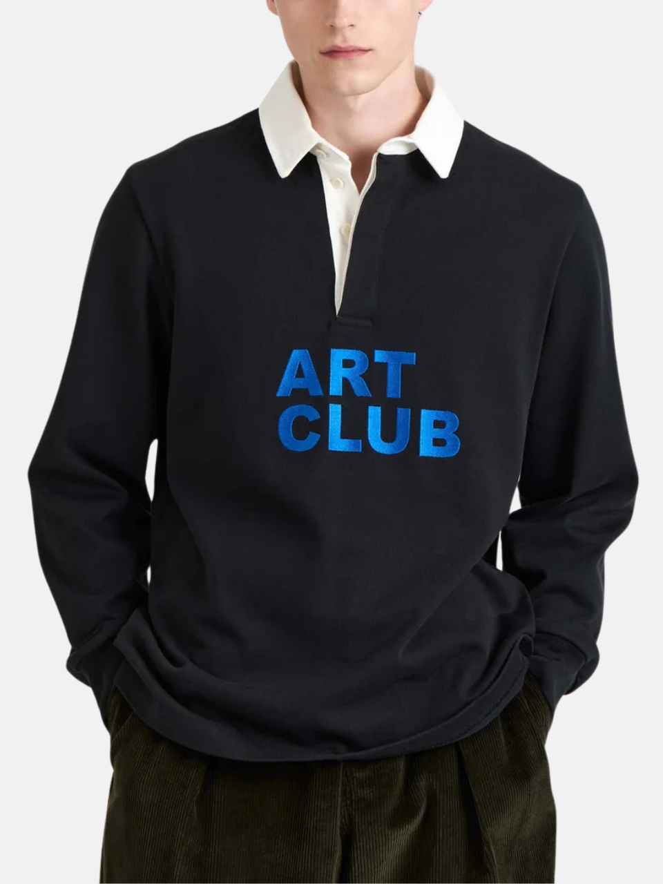 J.W.Anderson Men's Art Club Rugby Polo Top Washed Black Men's Polo Shirt