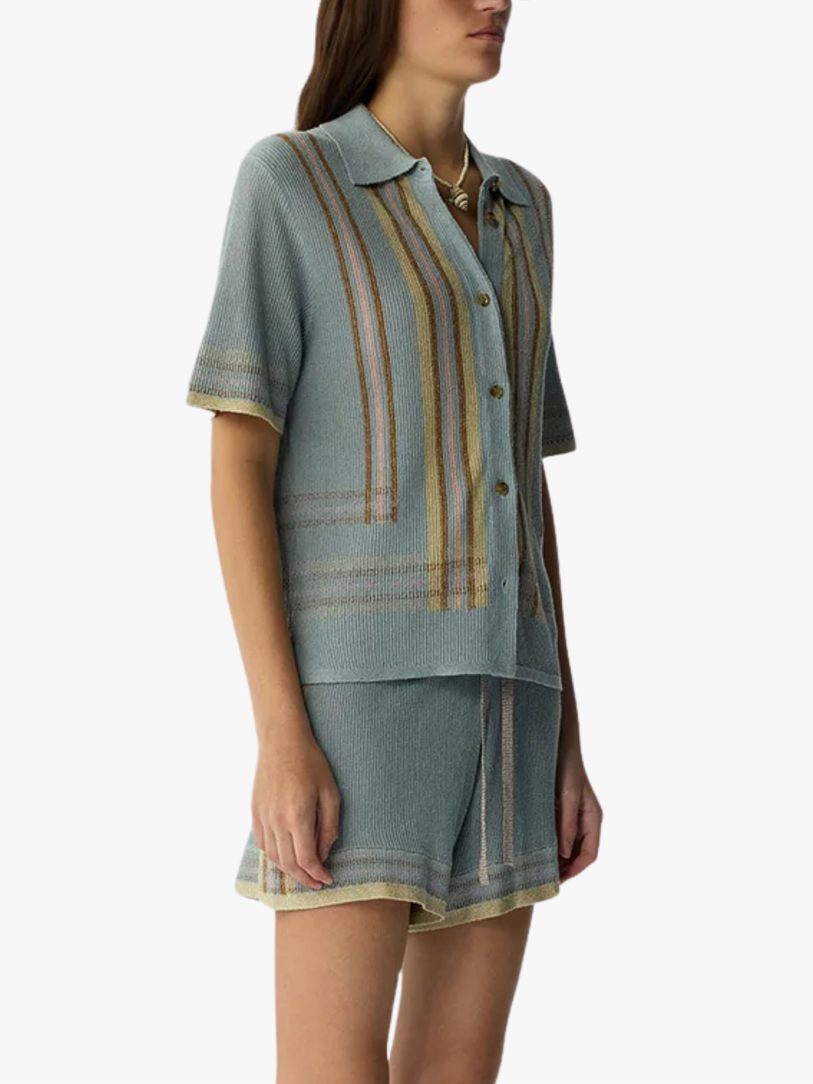 Guest In Residence Havana Shirt Clear Sky Combo Gestreiftes Kurzarmhemd Damen