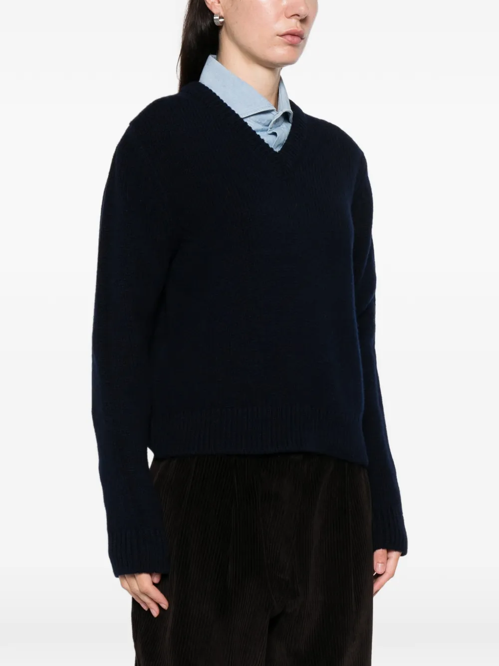 &Daughter Strickpullover mit V-Ausschnitt Marineblau Damen