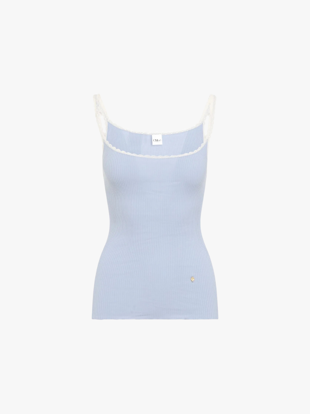 Chloé Geripptes Oberteil mit Spitzenbesatz Hellblau Damen Chloé Geripptes Oberteil mit Spitzenbesatz Hellblau Damen