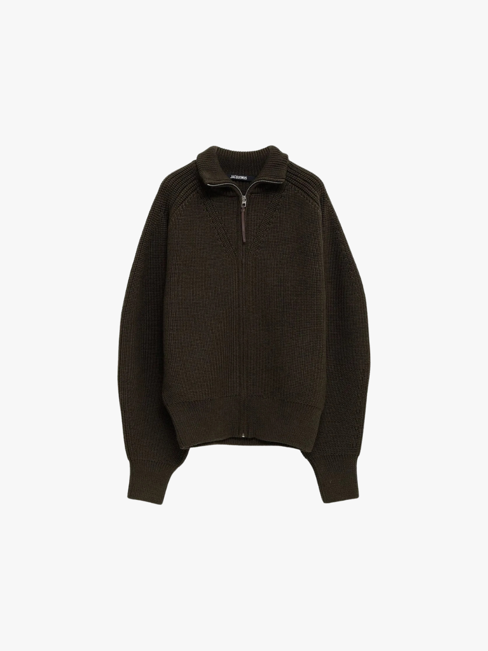 Jacquemus Strickpullover mit Reißverschluss vorne und Rippstrick Khaki Herren Jacquemus Strickpullover mit Reißverschluss vorne und Rippstrick Khaki Herren