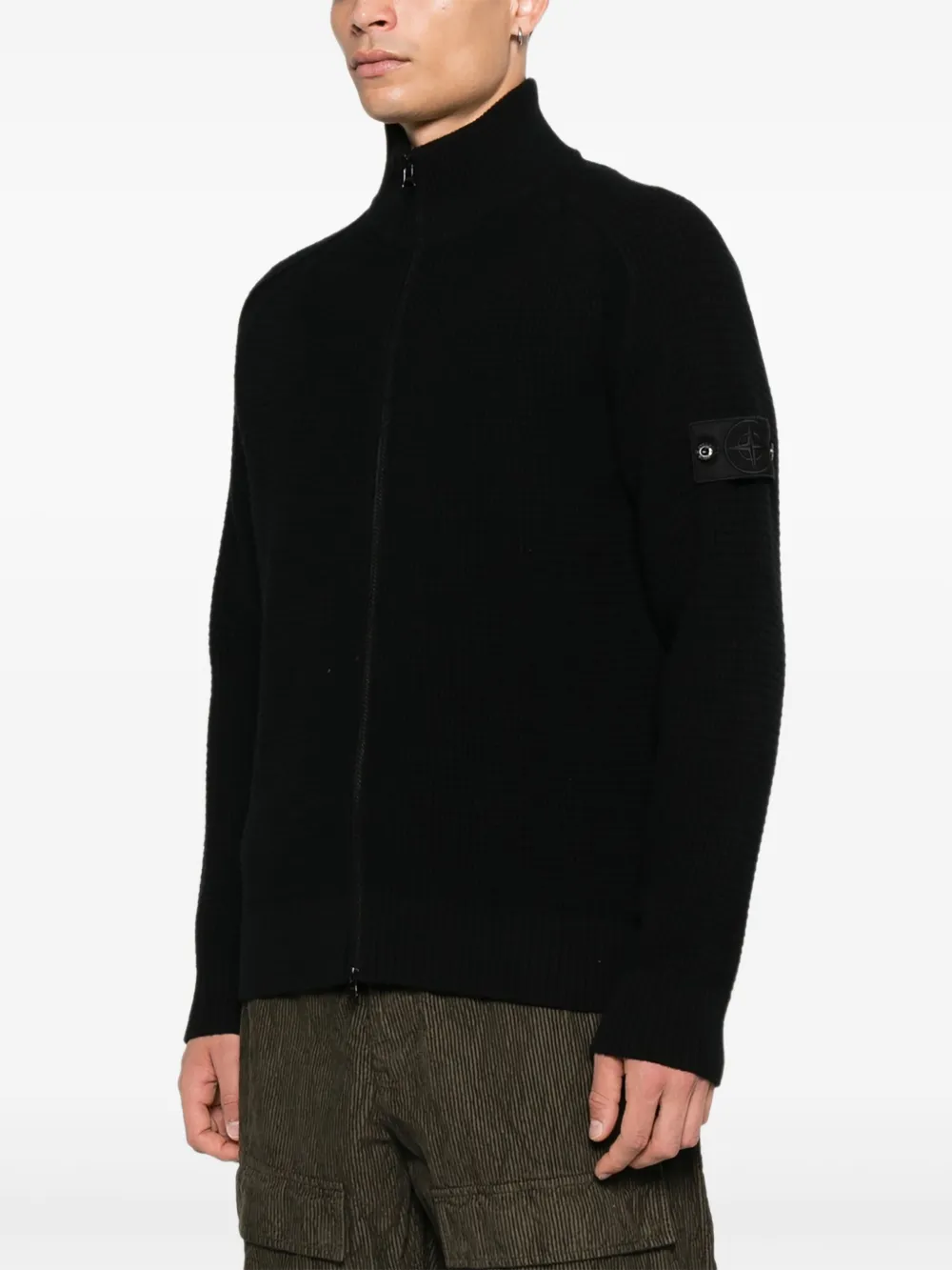 Stone Island Ribbed Cardigan with Zipper Black Men