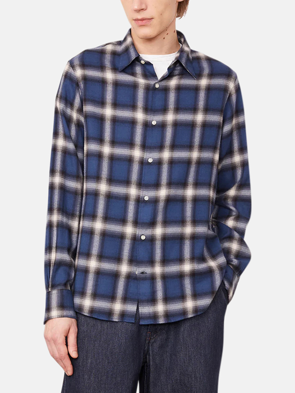 Officine Générale Giacomo Shirt Japanese Cotton Ramie Dark Blue Men's
