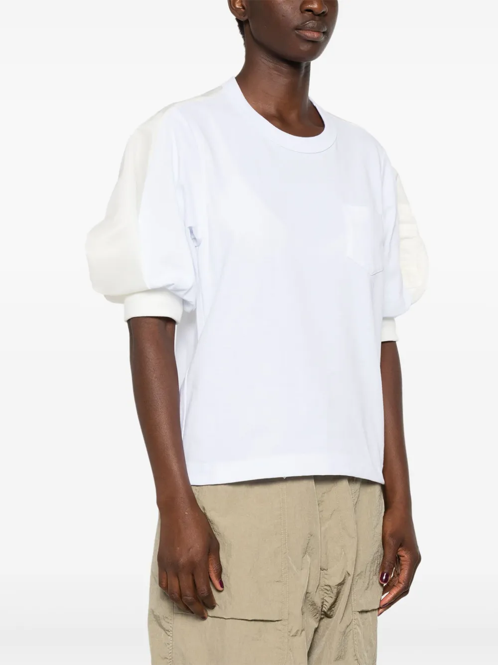 Sacai cotton jersey T-shirt in off-white for women Sacai cotton jersey T-shirt in off-white for women