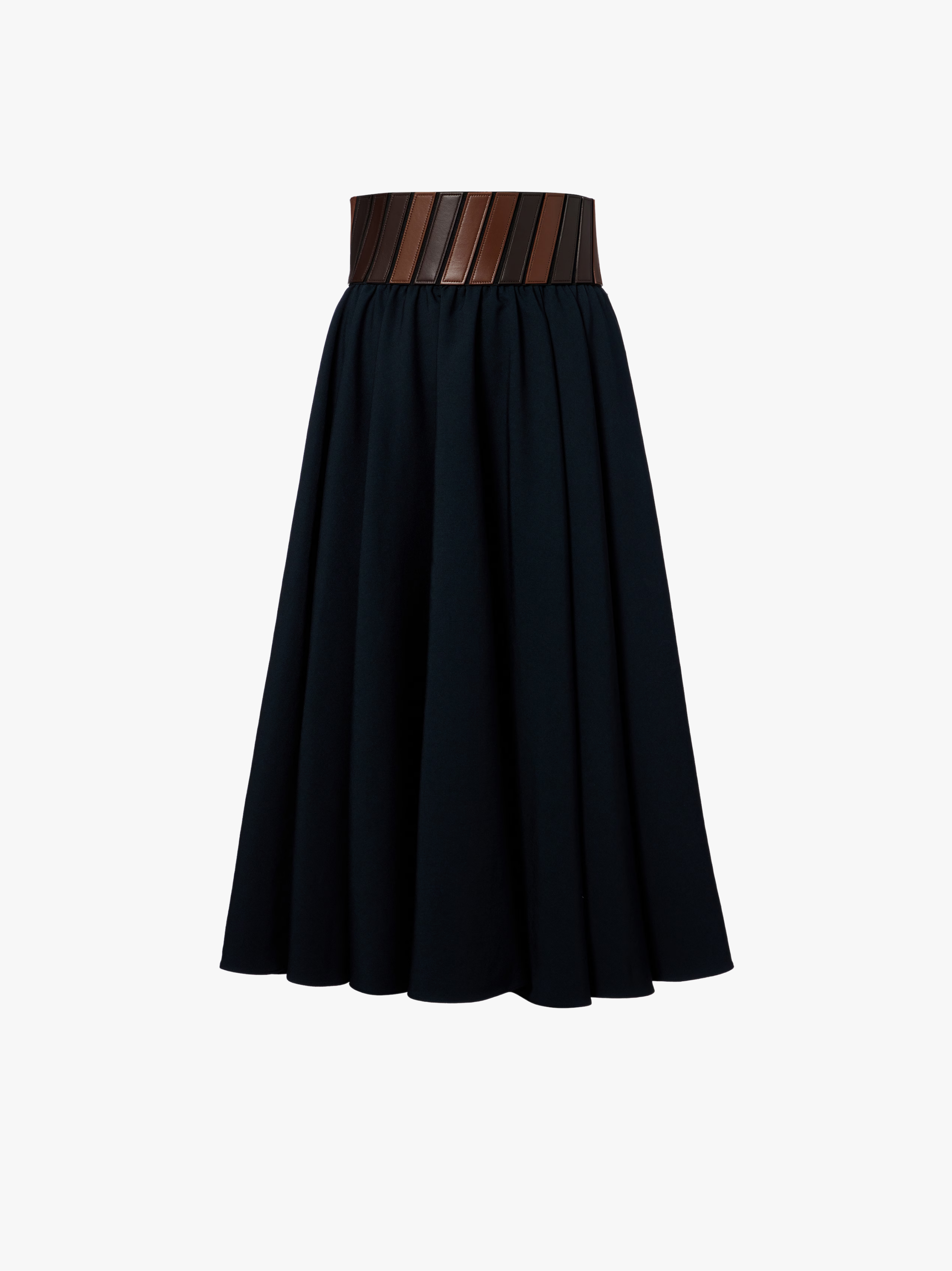 Alaïa Wool Midi Skirt with Leather Trim  Blue Women's
