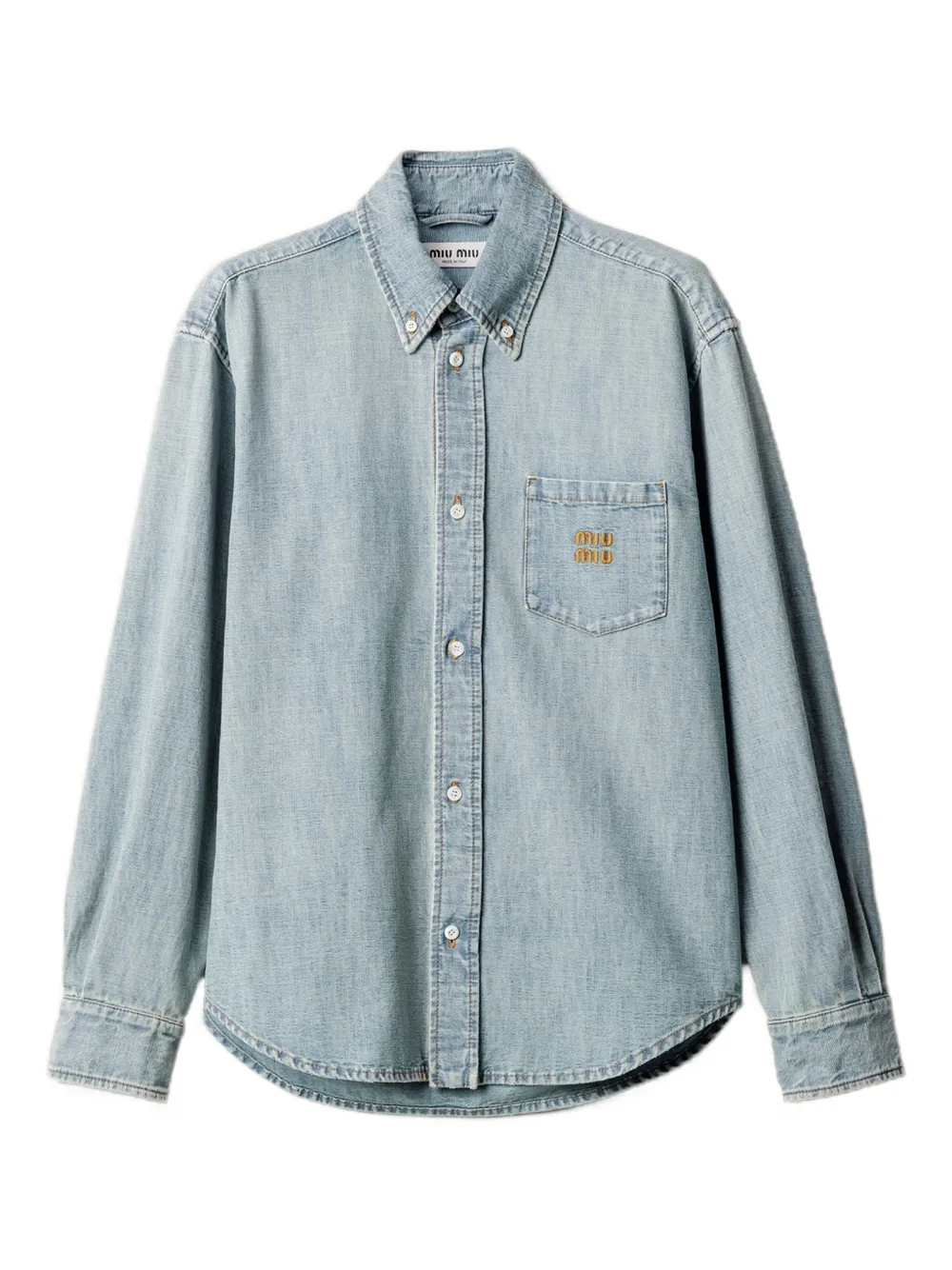 Miu Miu Shirt with Logo Embroidery Light Blue Women