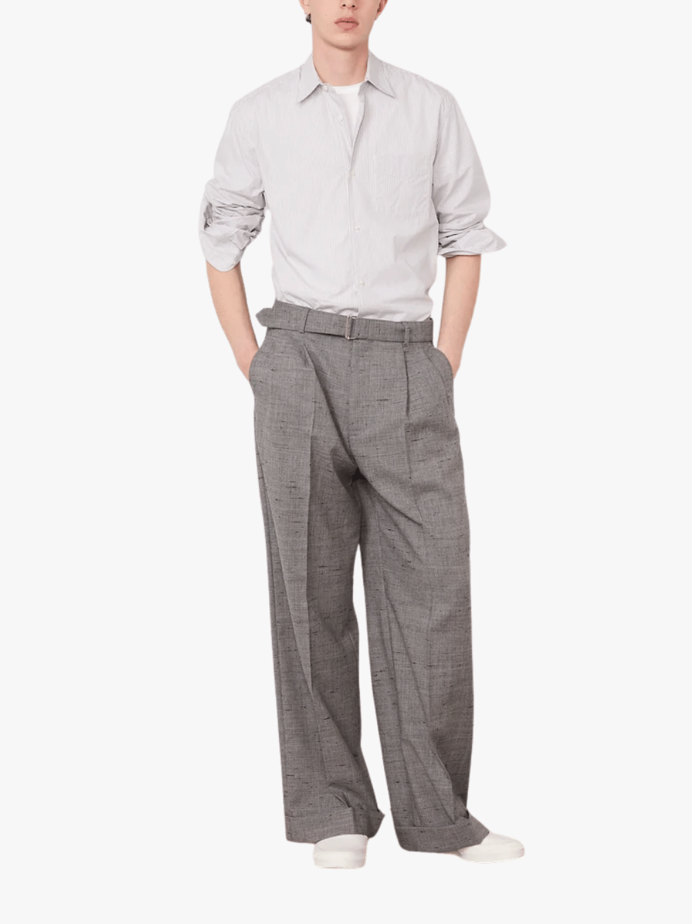 Officine Generale Guido Striped Poplin Shirt Grey Men's