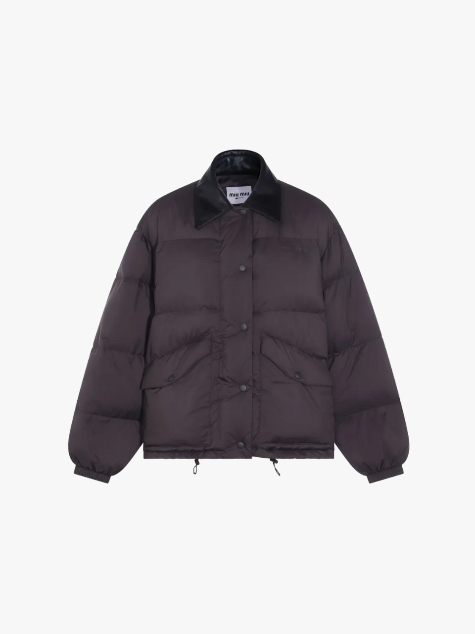 Miu Miu puffer jacket with leather trim ebony ladies