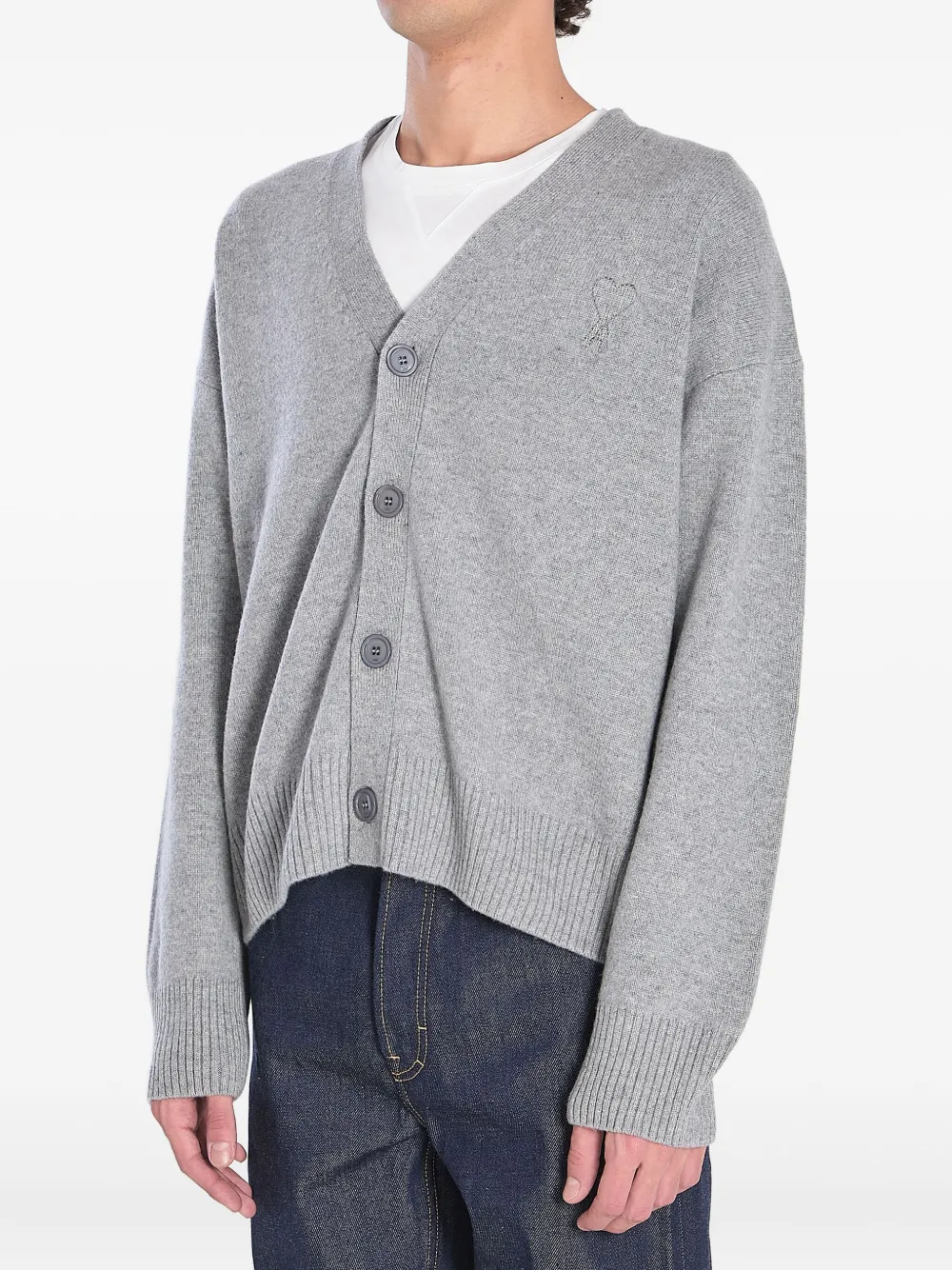 Ami Paris Strickjacke mit gesticktem Logo und Knopfleiste Grau Herren