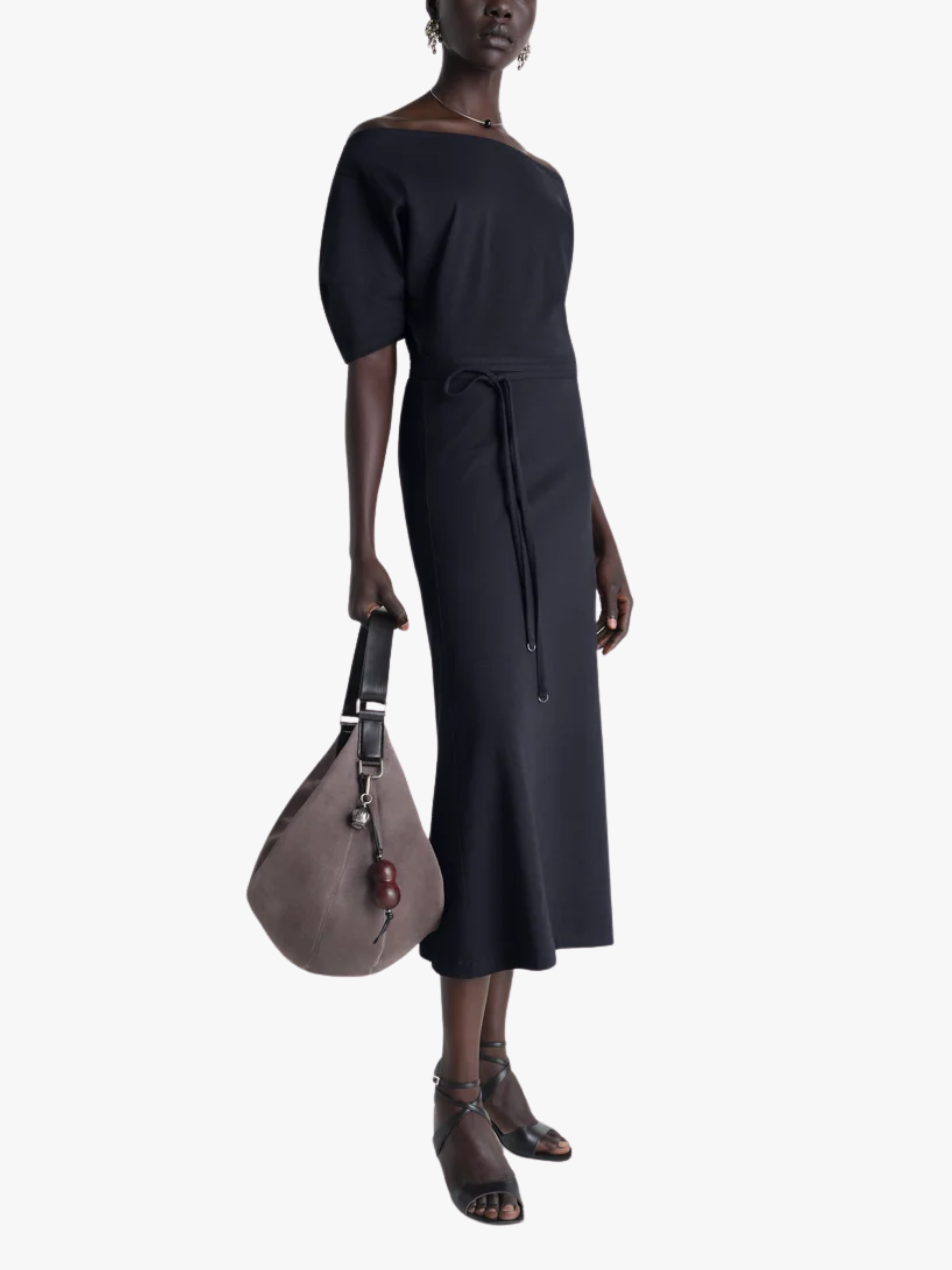 LEMAIRE Off Shoulder Dress in Heavy Cotton Linen Jersey Off-Shoulder Dress Urchin Navy Women