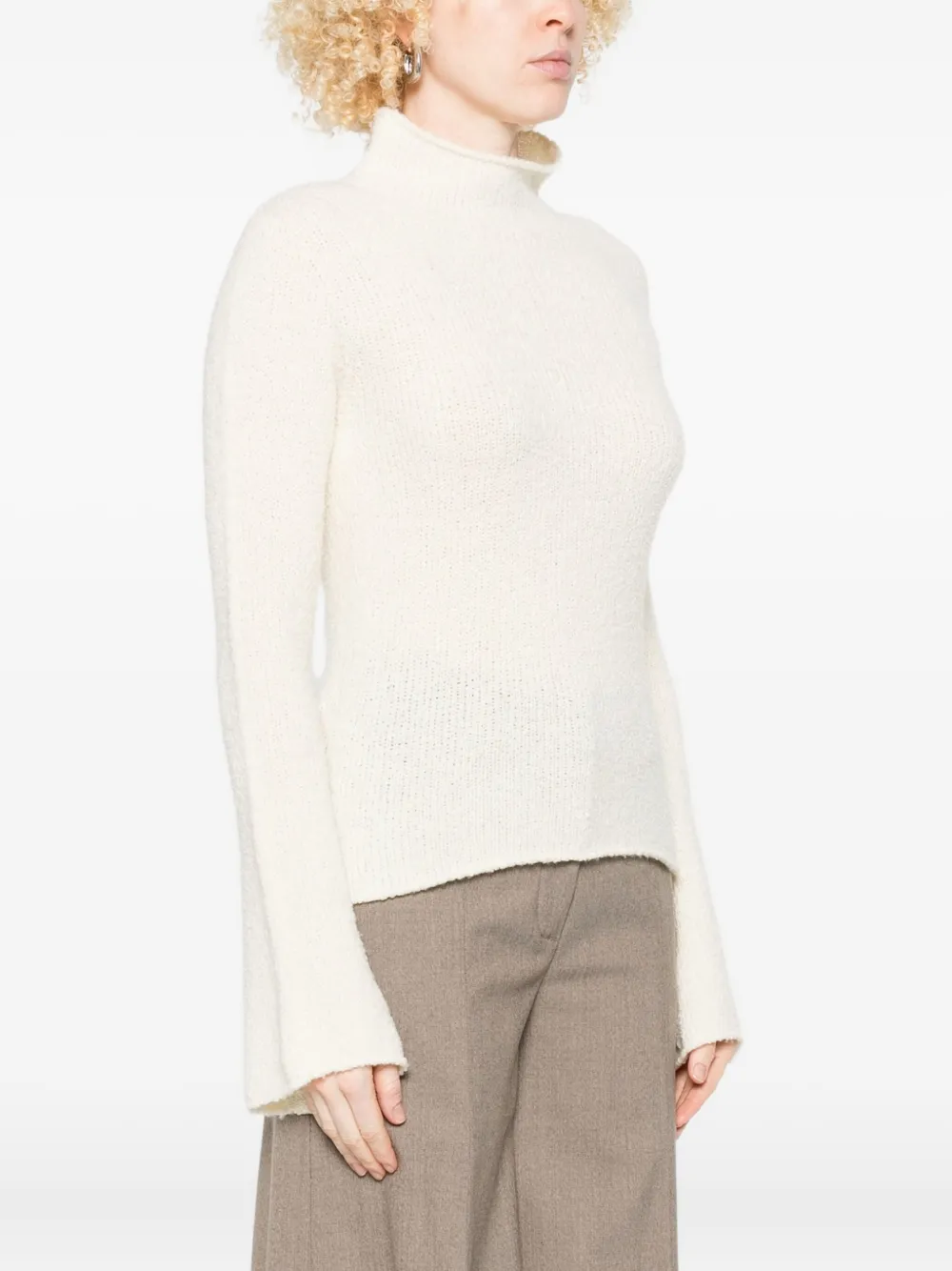 Roberto Collina Gerippter Pullover mit hohem Kragen Weiß Damen