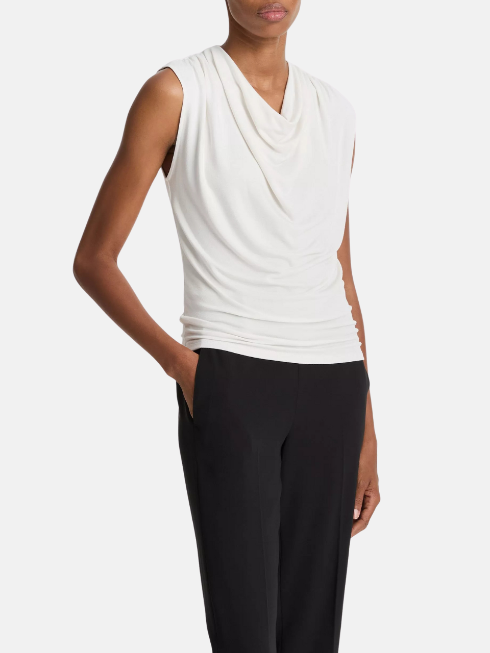Vince Jersey Draped Cowl-Neck Top Gesso Damen