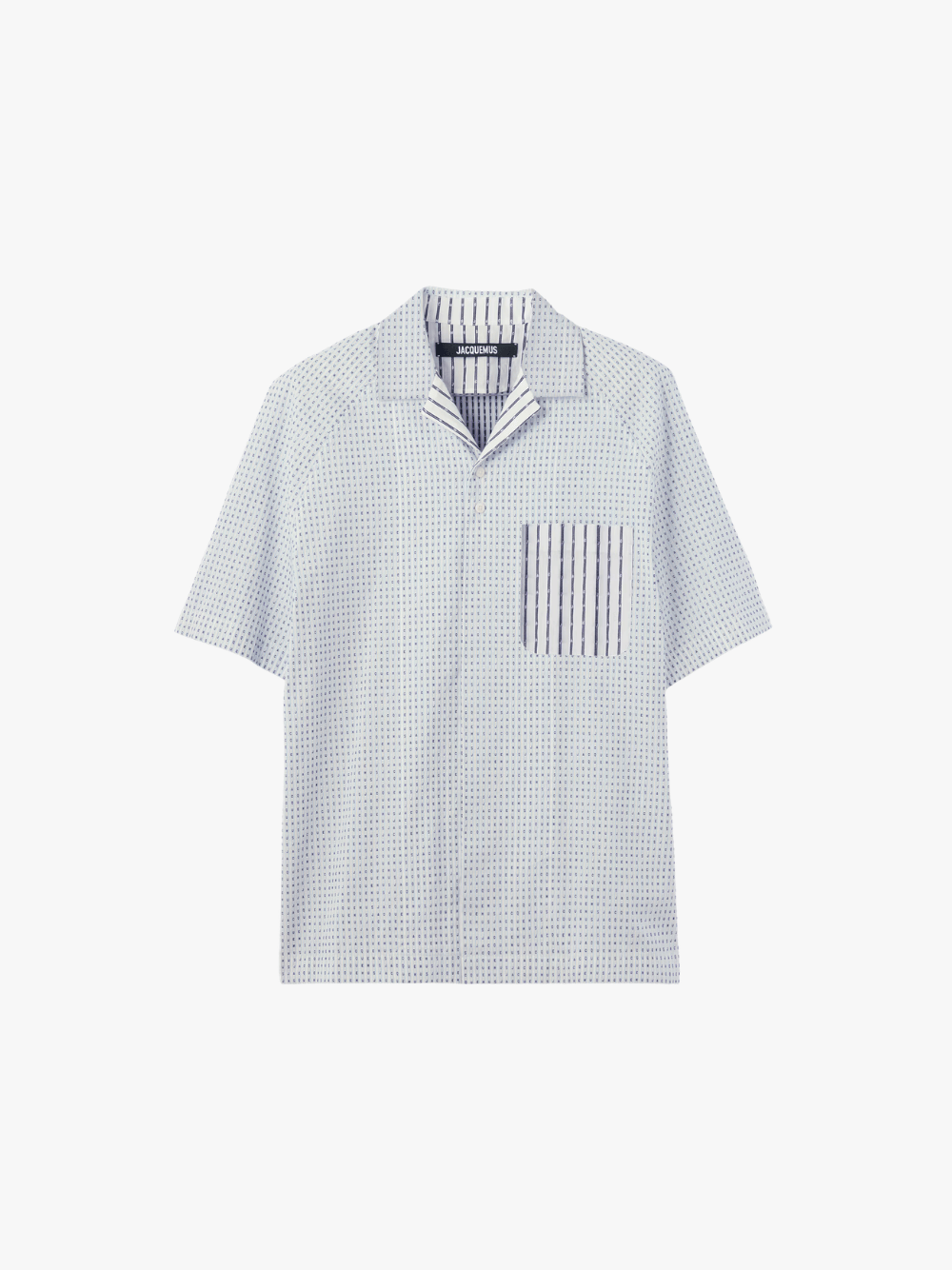 Jacquemus The Romarin Short-Sleeve Shirt with Jacquard Logo and Narrow Stripes, Light Blue, Men's