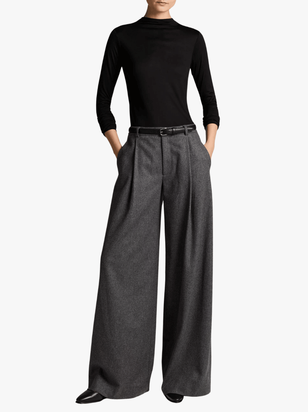 Vince Camille Italian Wool-Blend Flannel Wide-Leg Trouser Medium Heather Grey Women