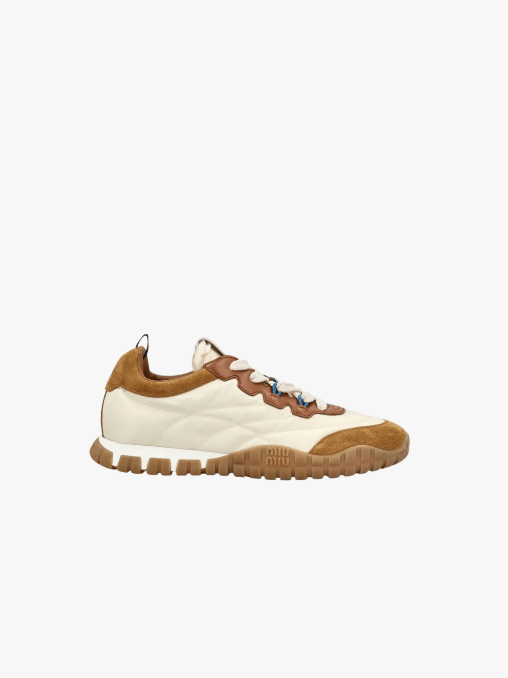 Miu Miu Tyre Technical Fabric & Suede Sneakers Avorio/Caramel Women's