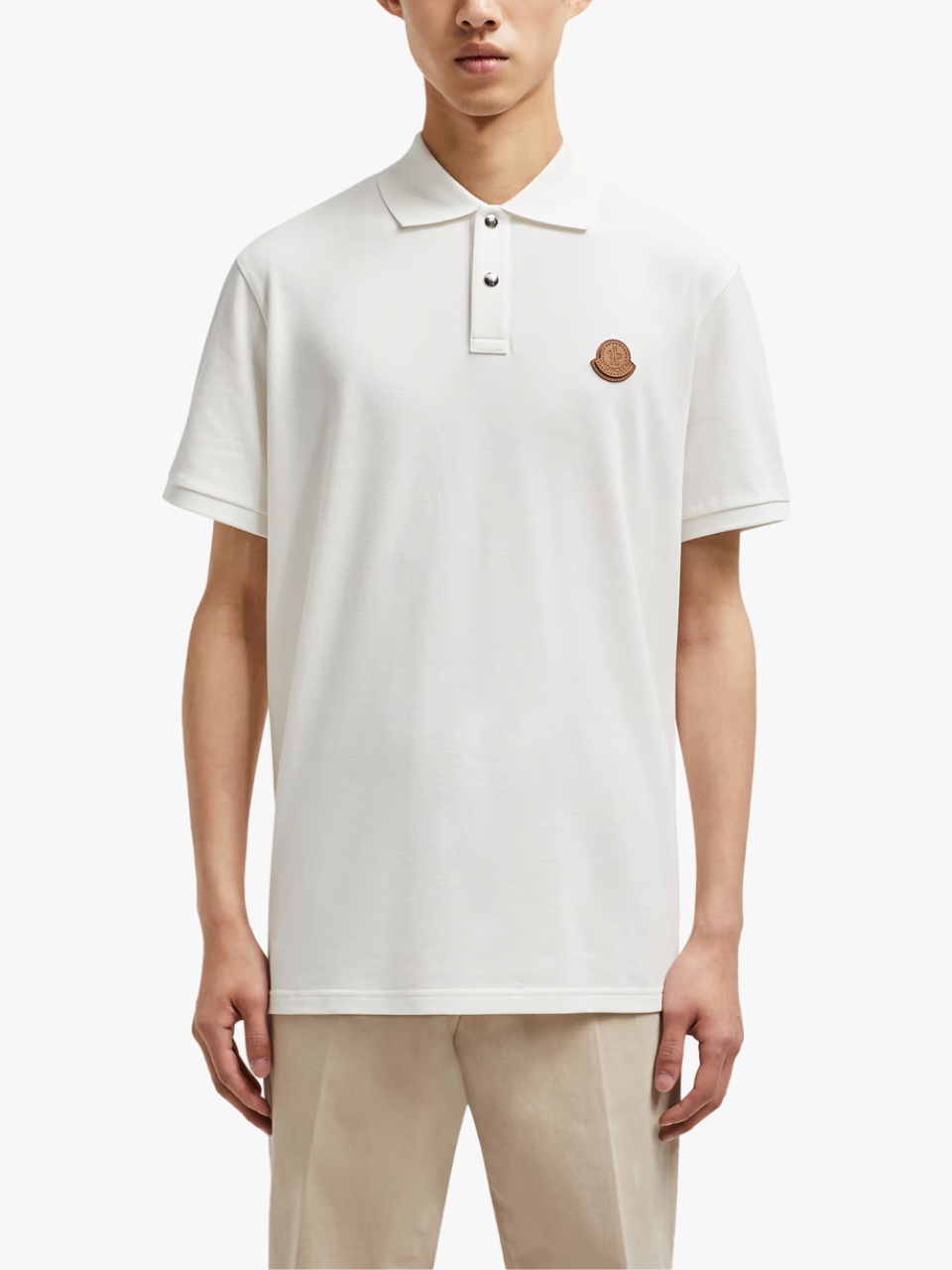 Moncler Poloshirt aus Baumwollpiqué mit Logoaufnäher Weiß Herren