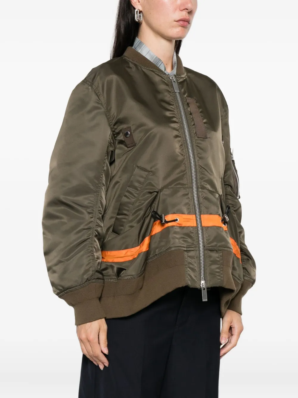 Sacai bomber jacket with stripe detail, khaki, women's Sacai bomber jacket with stripe detail, khaki, women's