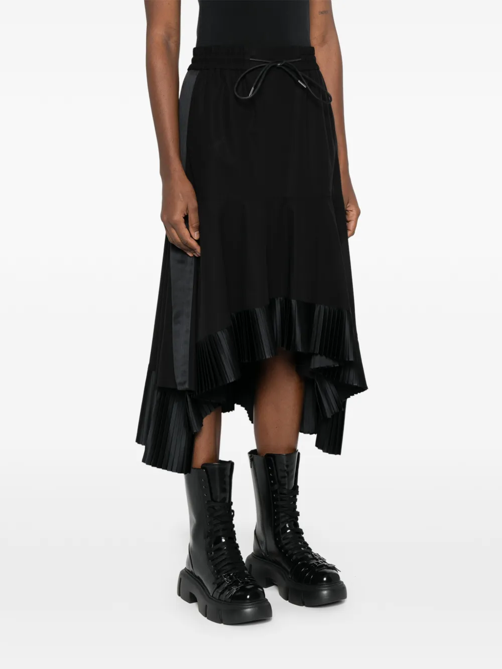 Sacai Faltenrock mit Kordelzug Schwarz Damen