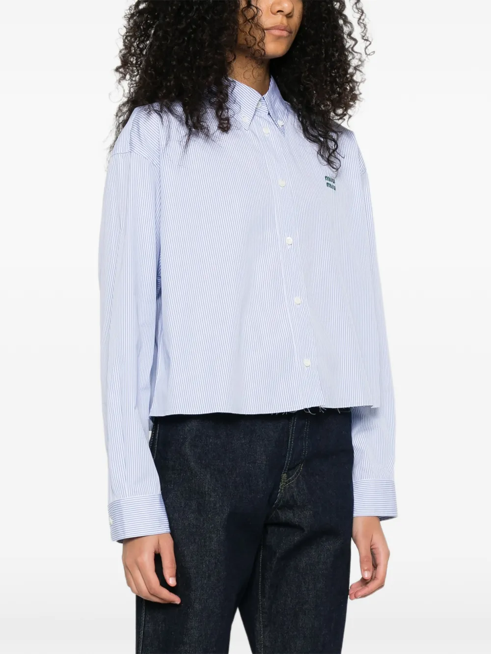 Miu Miu Gestreiftes Hemd mit Logo-Stickerei Blau/Weiß Damen