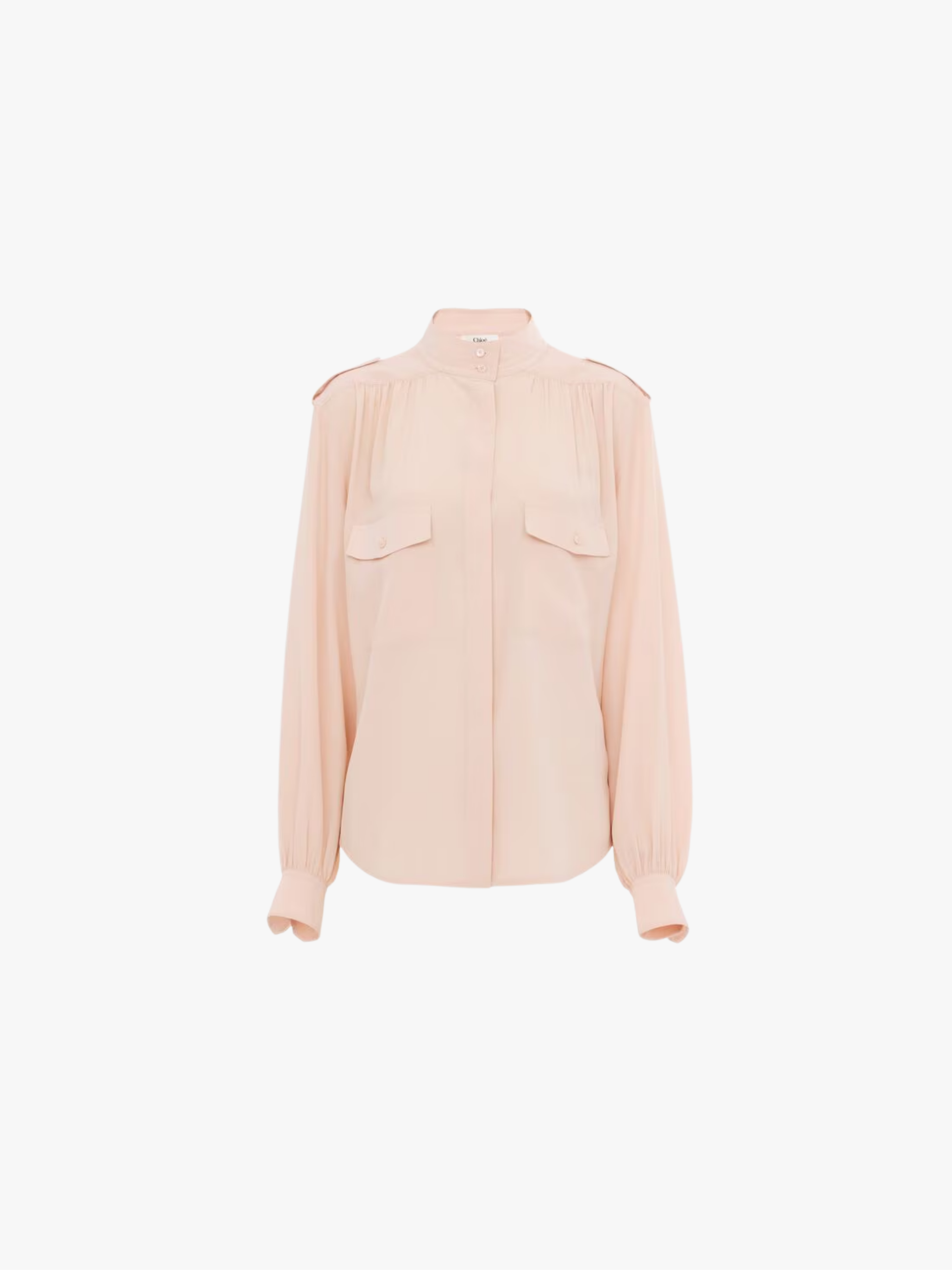Chloé High-Neck Gathered Silk Blouse Delicate Pink Women’s