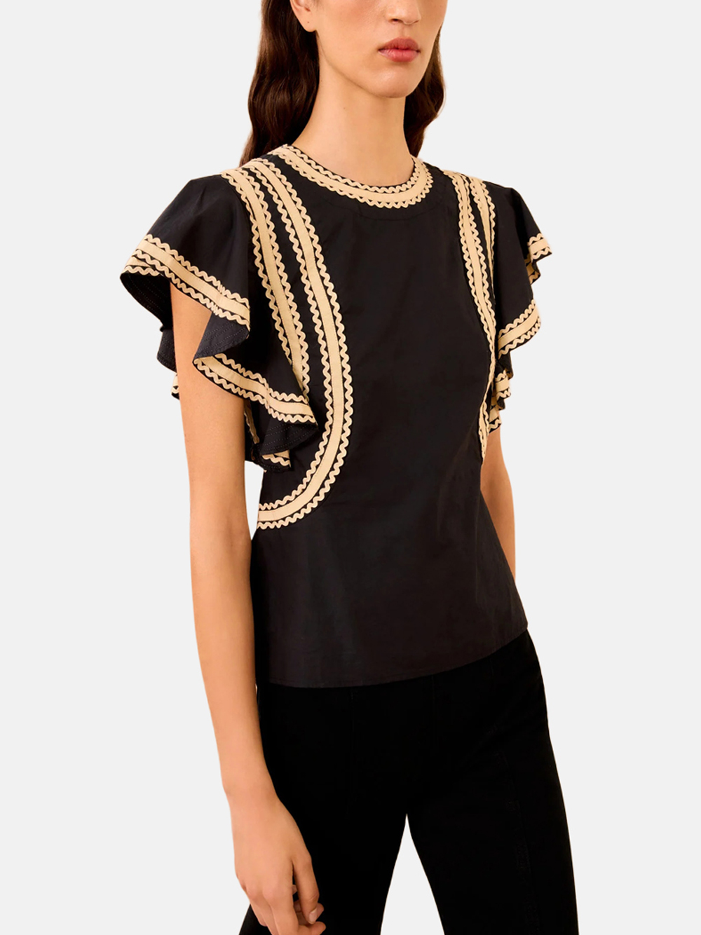 Ulla Johnson Anora Flutter Sleeve Top Noir Women's Top