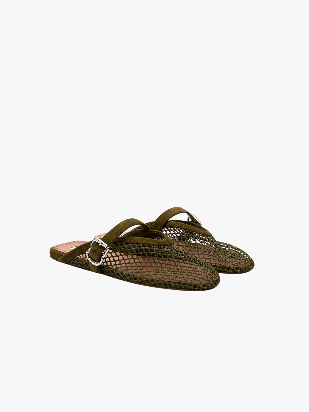 Alaia Fishnet Flat Mules Olivegrün Damen