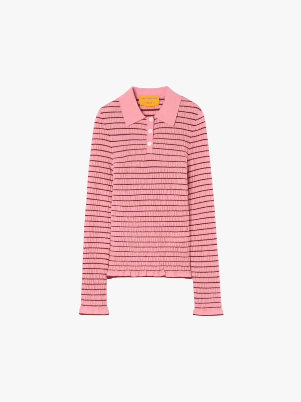 Smocked L/S Shrunken Polo, Sprinkle/Burnt Sienna