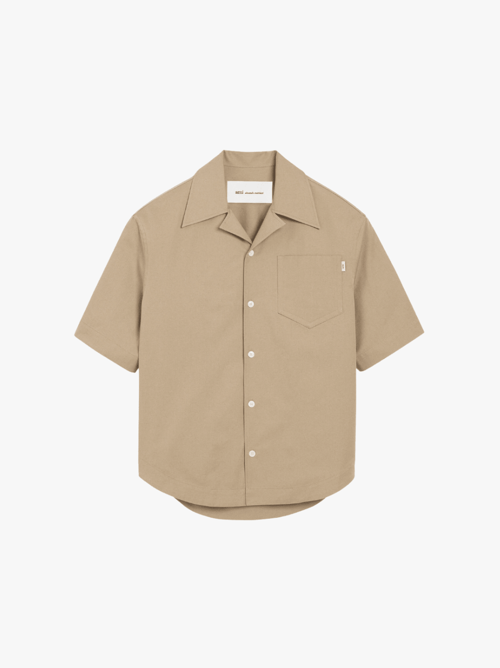 Ami Paris Beige Cotton Short Sleeve Camp Collar Wide Herren-Shirt