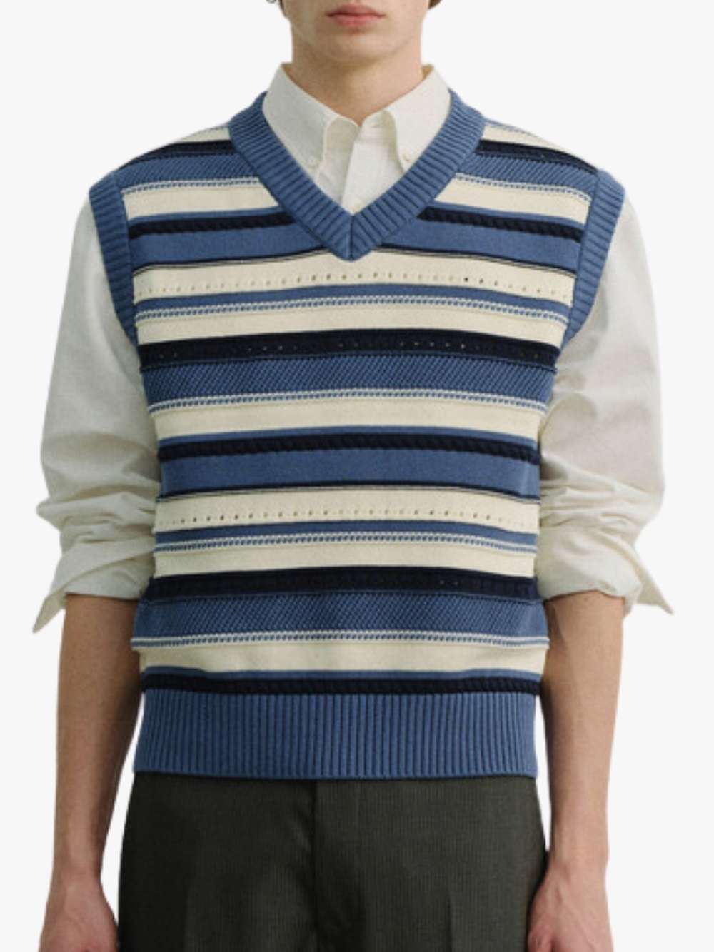 Dunst Crafted Striped Knit Weste Blue/Cream